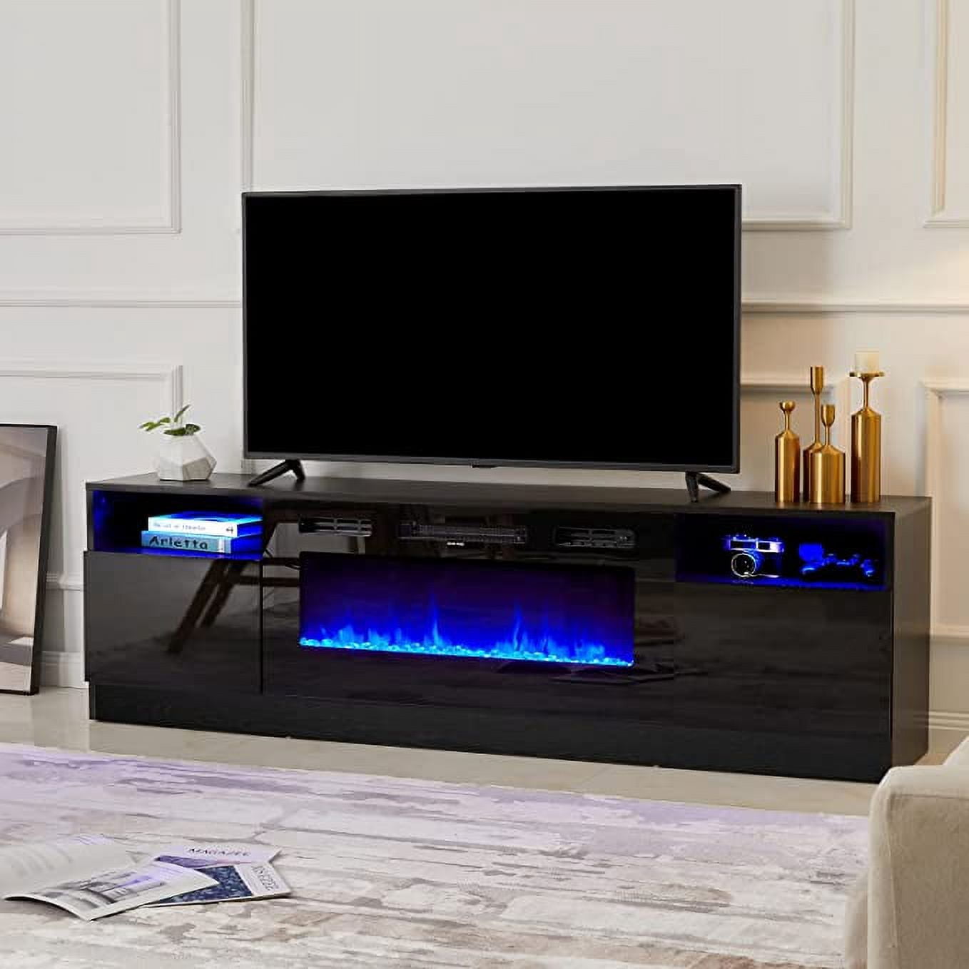 Amerlife Fireplace TV Stand with 36 Electric Fireplace, LED Light  Entertainment Center, Modern Wood Texture Entertainment Stand with  Highlight Storage Cabinet for TVs Up to 80, 70 inches, Black - Walmart.com