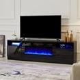 thumbnail image 6 of Merluxy Fireplace TV Stand with 36" Fireplace, LED Light Entertainment Center, Modern Wood Texture Storage Cabinet for TVs up to 80", 70"es, Black, 6 of 7