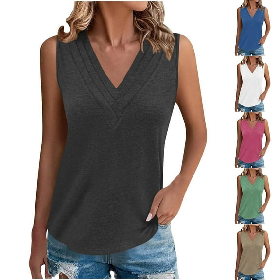 Fanxing Dark Gray Women's Summer Tank Tops Dressy Casual Blouses S Hide Belly Curvy Sleeveless Shirts (Women's S-2XL)