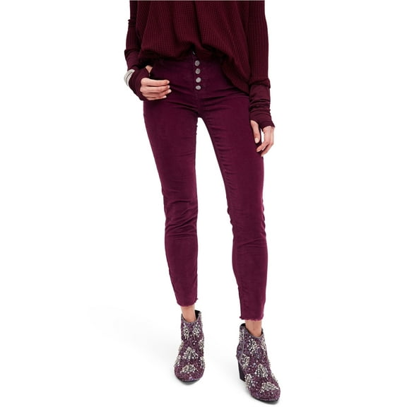 Free People Womens Raw-Edge Cord Casual Cropped Pants, Purple, 24
