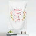 thumbnail image 1 of Saying Tapestry, Peace Love and Joy Calligraphic Xmas Text with Winter Berries Wreath, Fabric Wall Hanging Decor for Bedroom Living Room Dorm, 5 Sizes, Dark Coral Yellow Green, by Ambesonne, 1 of 1