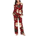 thumbnail image 6 of Fmbrln Christmas Pajamas Sets for Women Long Sleeve Turndown Collar Shirts and Wide Leg Pajamas Pants Sets Fashion Christmas Print Home Sleepwear Sets Festival Party Sets, 6 of 7