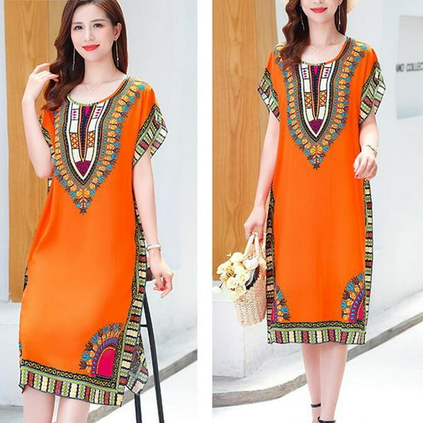 Túnica suelta Macarena Boho Elegante Lado murciélago Naranja