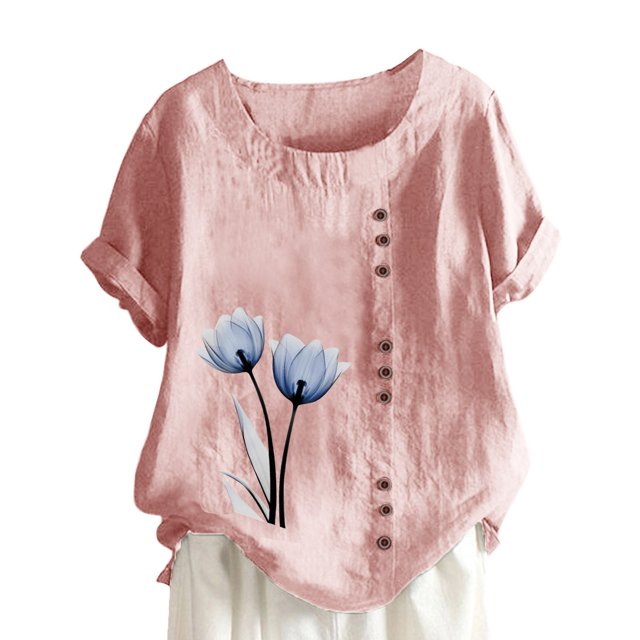 Birdeem Womens Summer Casual Round Neck Short Sleeve Printing Loose Shirt Tops