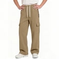 thumbnail image 2 of BXJX Boys Cargo Sweatpants Size 10-12 T, Straight-Leg Relaxed Fit Casual Elastic Waist Kids Athletic Pants with Drawstring Khaki, 2 of 8