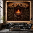 thumbnail image 6 of Burning Logs in Shield Frame with Mountain Peaks, Cozy Vintage Woodcut Art for Cabin Decor Lovers, Rustic Emblem Decor, Housewarming Gift, Tapestry Wall Hanging for Living Room and Bedroom, 6 of 7