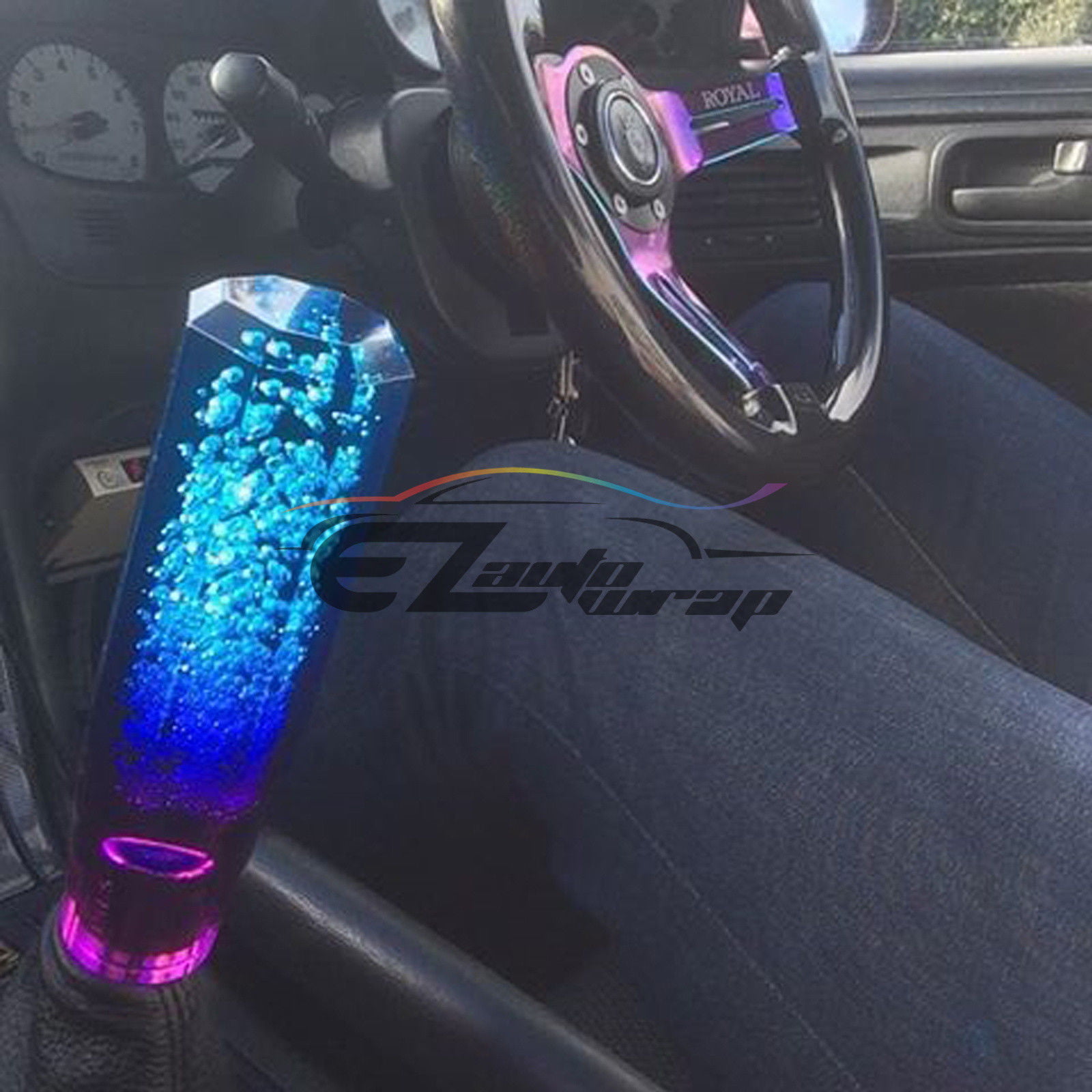 Shift Knob Stick Crystal Transparent Bubble Purple Blue Throw Gear Shifter 15cm 
