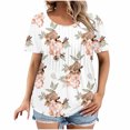 thumbnail image 2 of Xixinqiwan Plus Size Short Sleeve Tops for Women Summer Crew Neck Tshirts Casual Pleated Blouse Dressy Floral Basic Tee White XXXL, 2 of 5