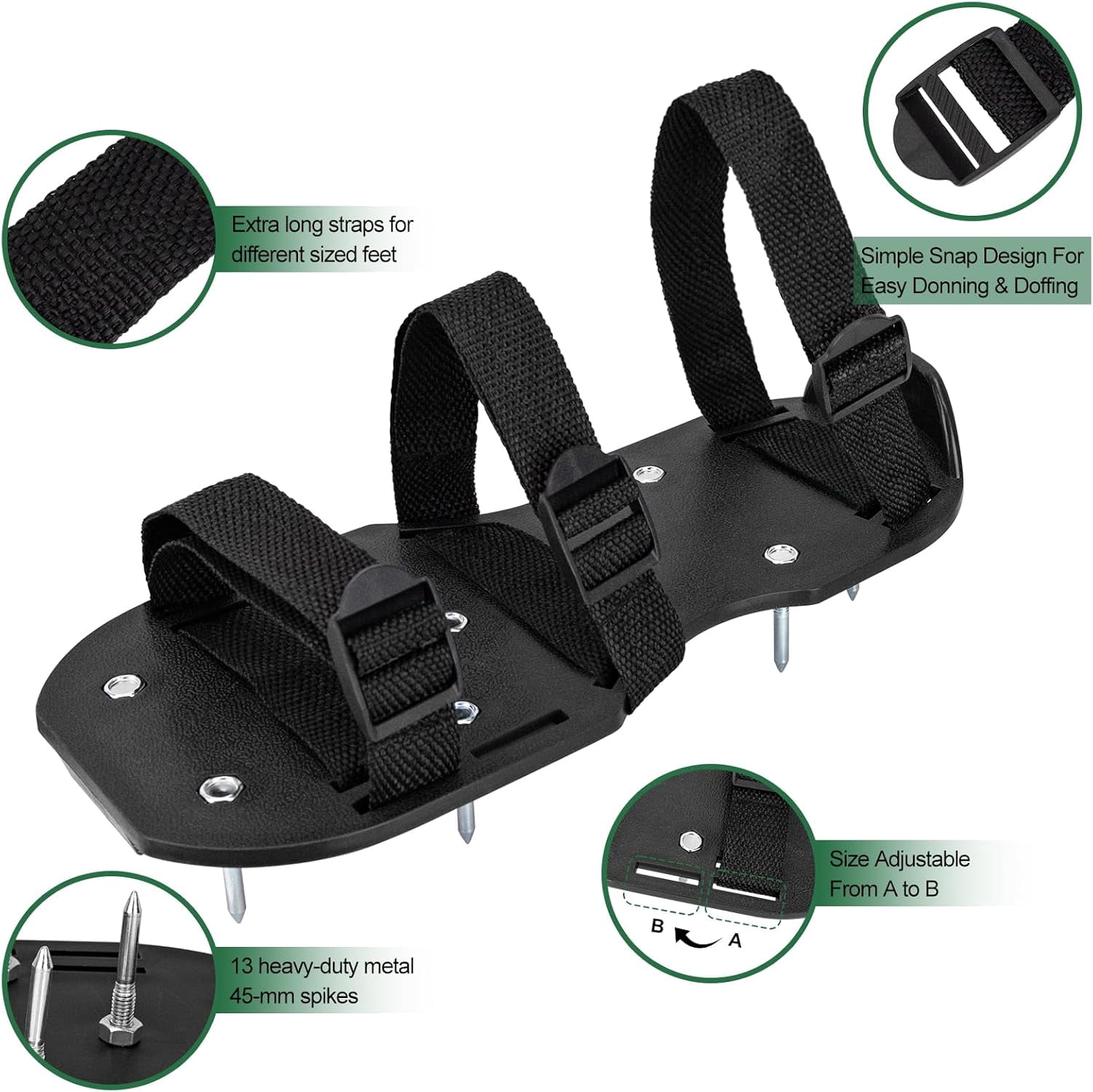 Lawn Aerator Shoes with Adjustable Strap and Heavy Duty Spikes for Grass Aerating Patio Garden One-Size-Fits-All Use for Yard Patio Lawn Garden（Black）