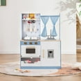 thumbnail image 6 of OLAKIDS Kid Kitchen Playset, Toddler Wooden Pretend Cooking Set with Realistic Light & Sound, Stove, Sink, Microwave, Storage Cabinet, Play Kitchen Toy Set for Children Boys Girls (Pastoral), 6 of 10