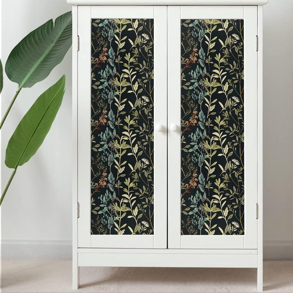 Blue/Brown/Yellow Wildflowers Grass in Black Leaf Flowers Peel and Stick Wallpaper Wall Decor Self Adhesive Wall Paper Stick on Easy Peel Off Contact for Renter Apartment