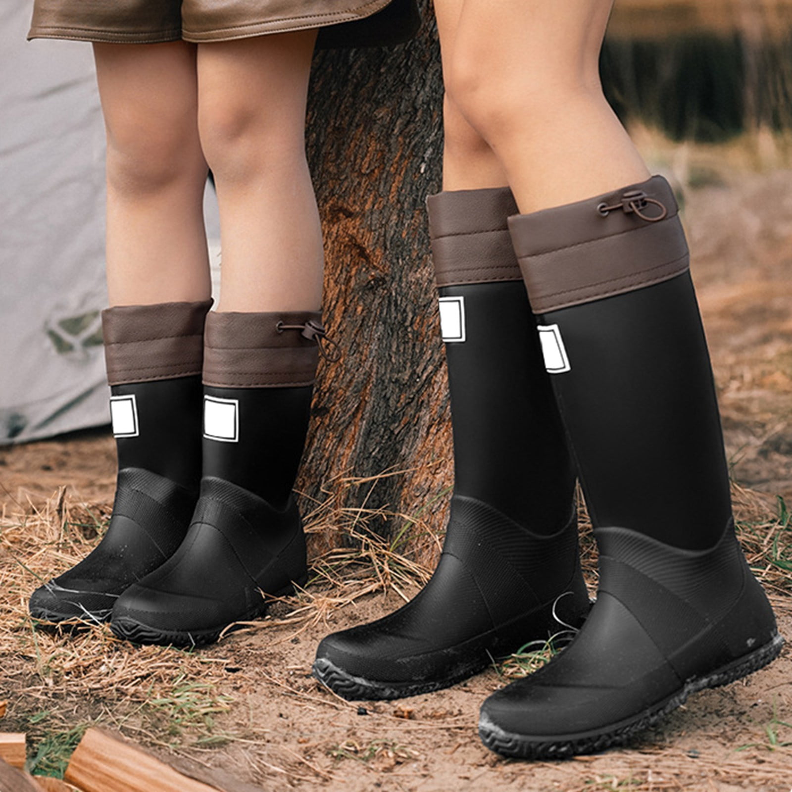 Yuncity Rain Boots For Girls Boys Outdoor Hiking Camping Adventure Comfortable Mid High Calf Rubber Boots Shoes Footwear Black 4-4.5 Years