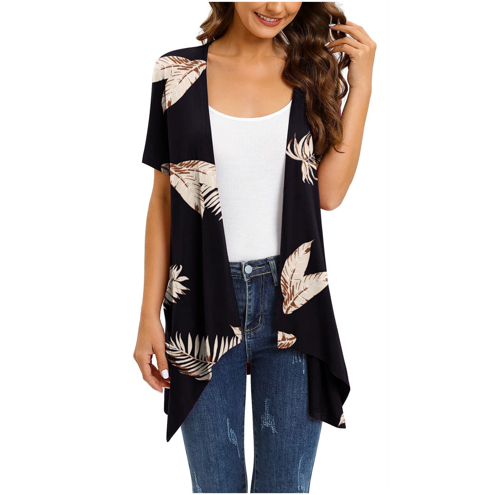 QLEICOM Women's Cardigans Short Sleeve Lightweight Drape Open Front Summer  High Low Hem Tops with Pockets Black B L, US Size:8 - Walmart.com