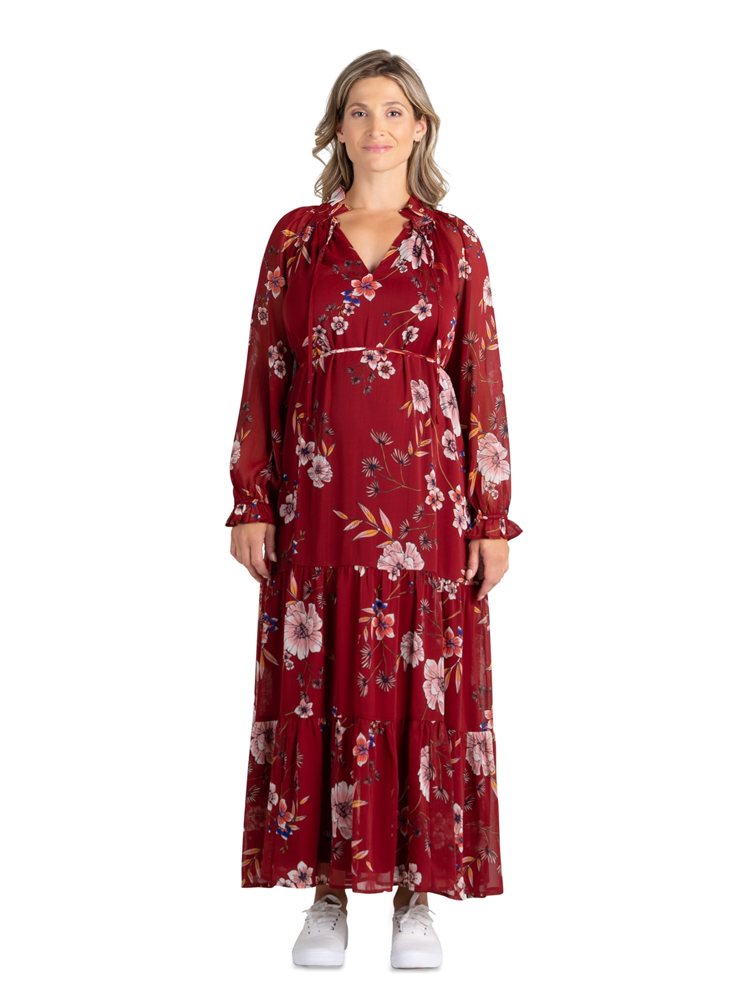 Destination Maternity Women's Chiffon Maxi Dress with Long Sleeves, Sizes S-XXL