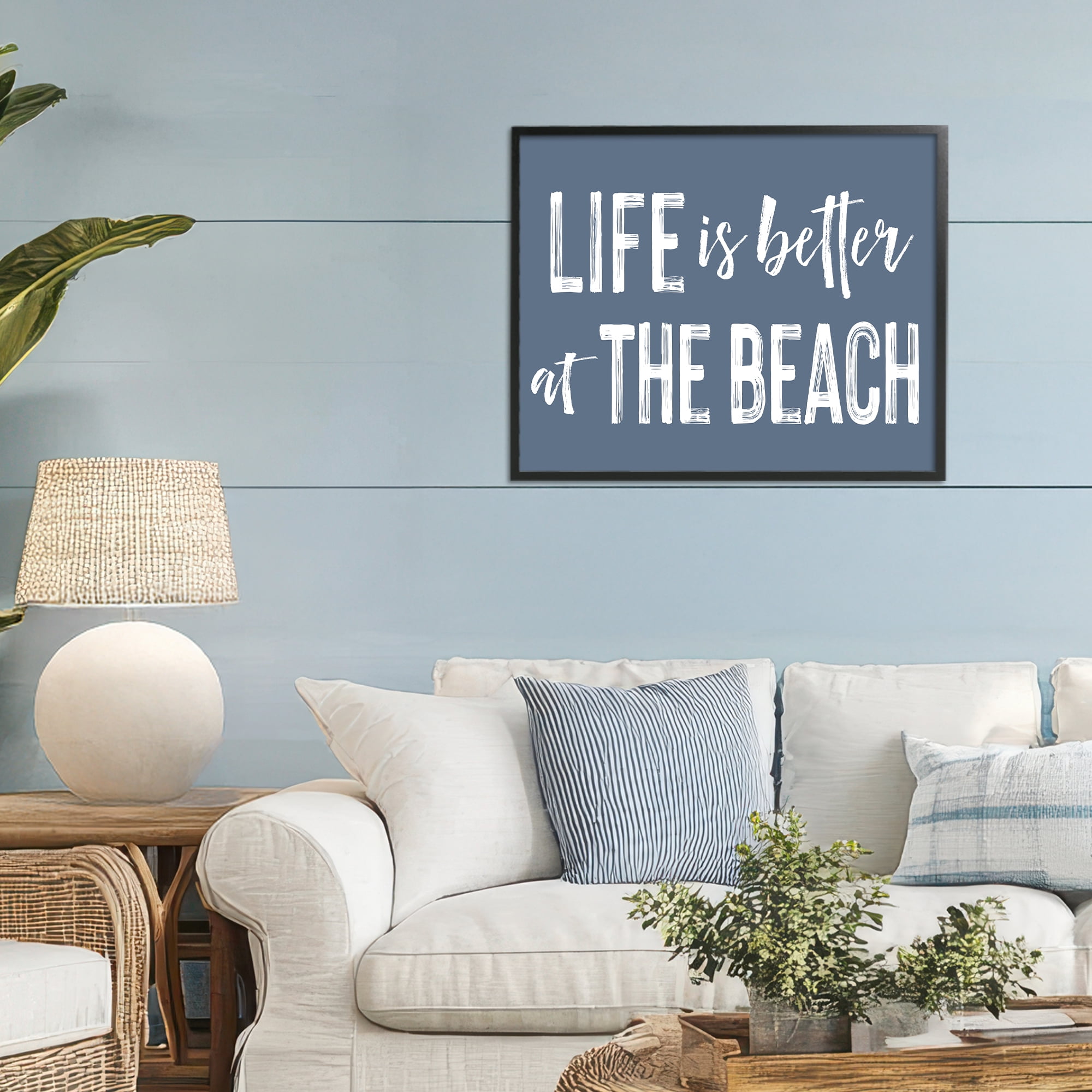 Life Better At Beach Blue Black Framed Giclee Art, design by Lettered and Lined
