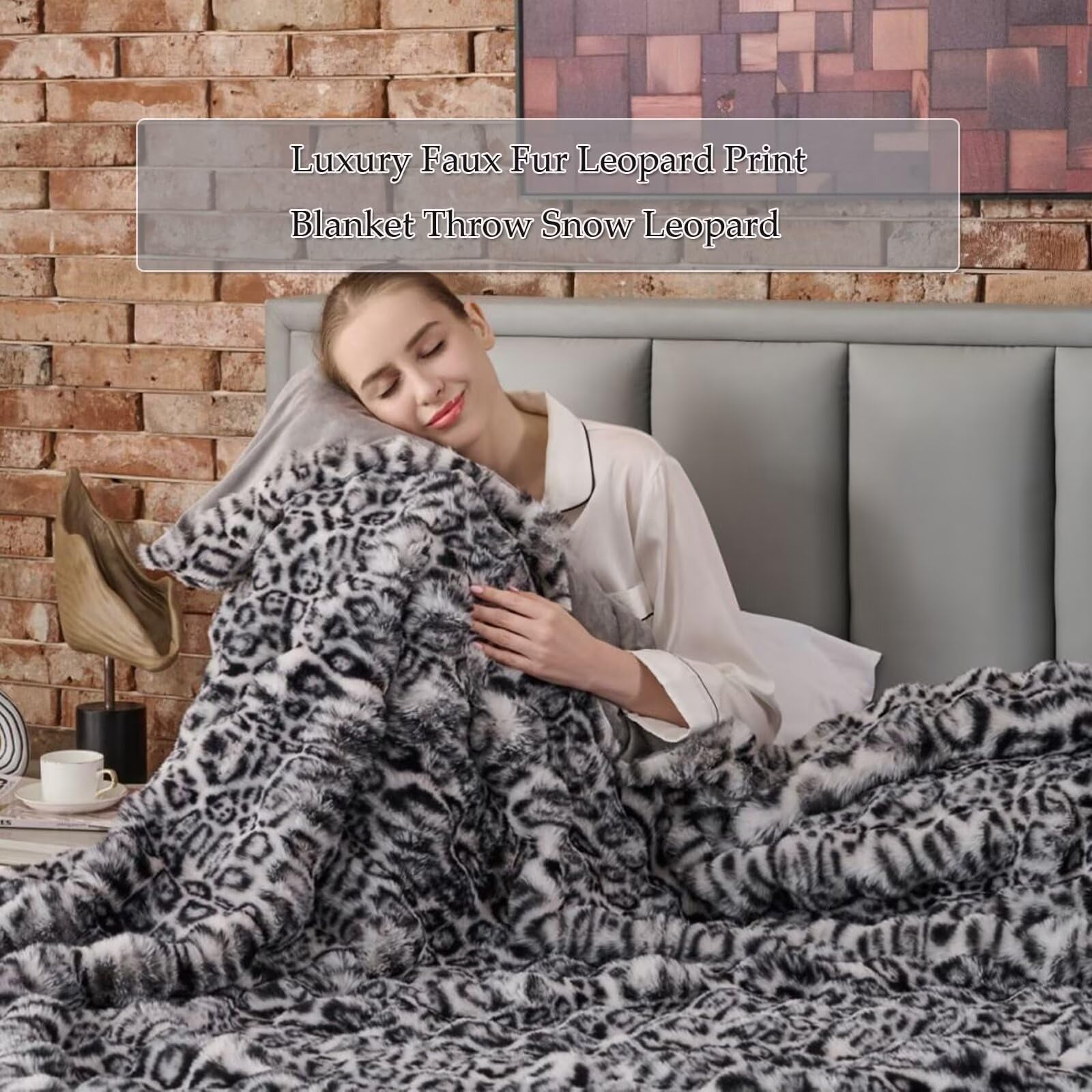 760GSM Faux Rabbit Faux Fur Throw Blanket,Super Thick Warm Bubble Blanket Throw,Fuzzy Luxury Plush Decorative Blanket for Couch Bed Sofa(Snow Leopard,60" x 80")