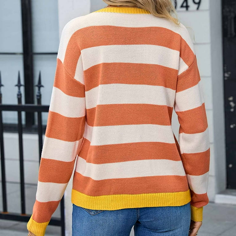 UYISJ Women's Fall Winter Striped Sweaters Long Sleeve Crew Neck