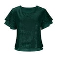 thumbnail image 7 of Sparkly Sequin Tops Womens Ruffled Short Sleeve Glitter Blouses Evening Party Dressy Casual Outfits for Women (L, Army Green), 7 of 7