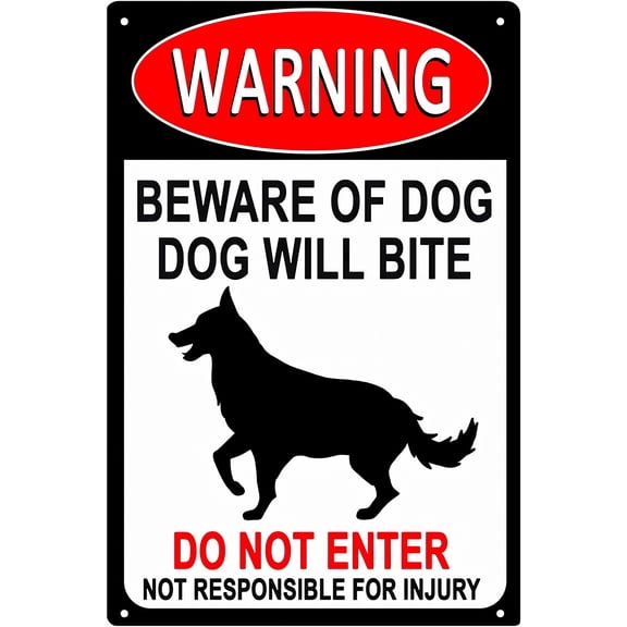 Aluminum Warning Signs Beware of Dog 12 x 8 Inches - Dog Tag Warning Sign, Fence Gate Outdoor Decoration, Indoor Outdoor Home, Property