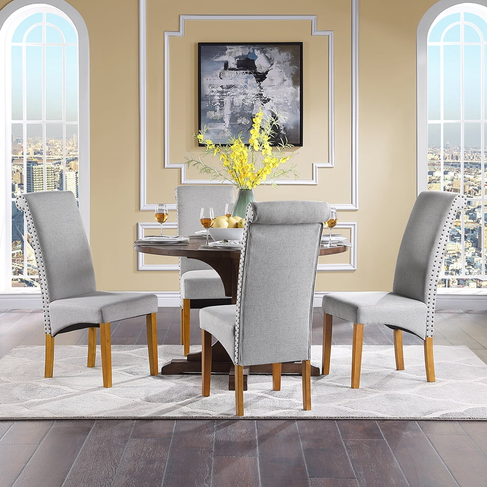 Kepooman 2 PCS Modern Fabric Dining Chairs with High Back & Wood Legs for Living Room, Gray