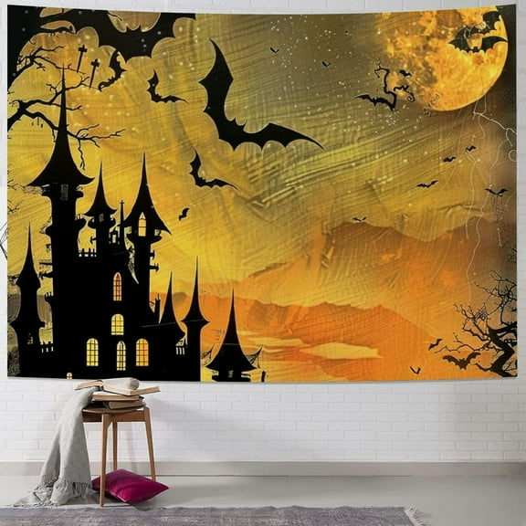 Autua Bats Full Moon Gothic Art Tapestry Wall Hanging Unique Style for Home Decor Living Room Bedroom Dorm Halloween Theme 40x30inch