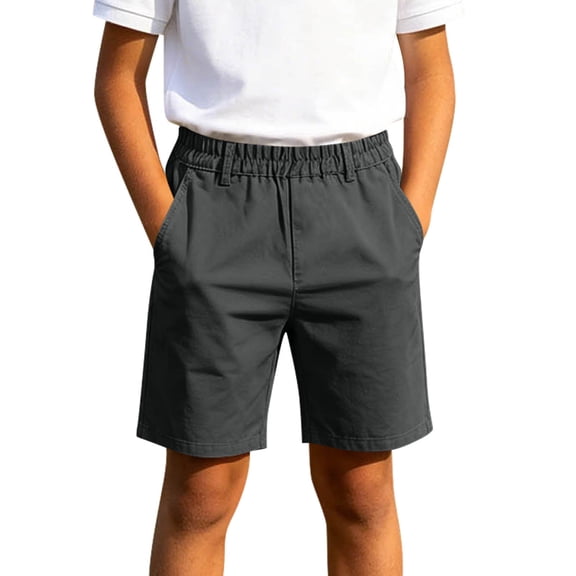 Mifsaly Kids Uniform Shorts Boys Back To School Elastic Waist Chino Shorts Lightweight Soild Pull On Casual Summer Clothes with Pockets