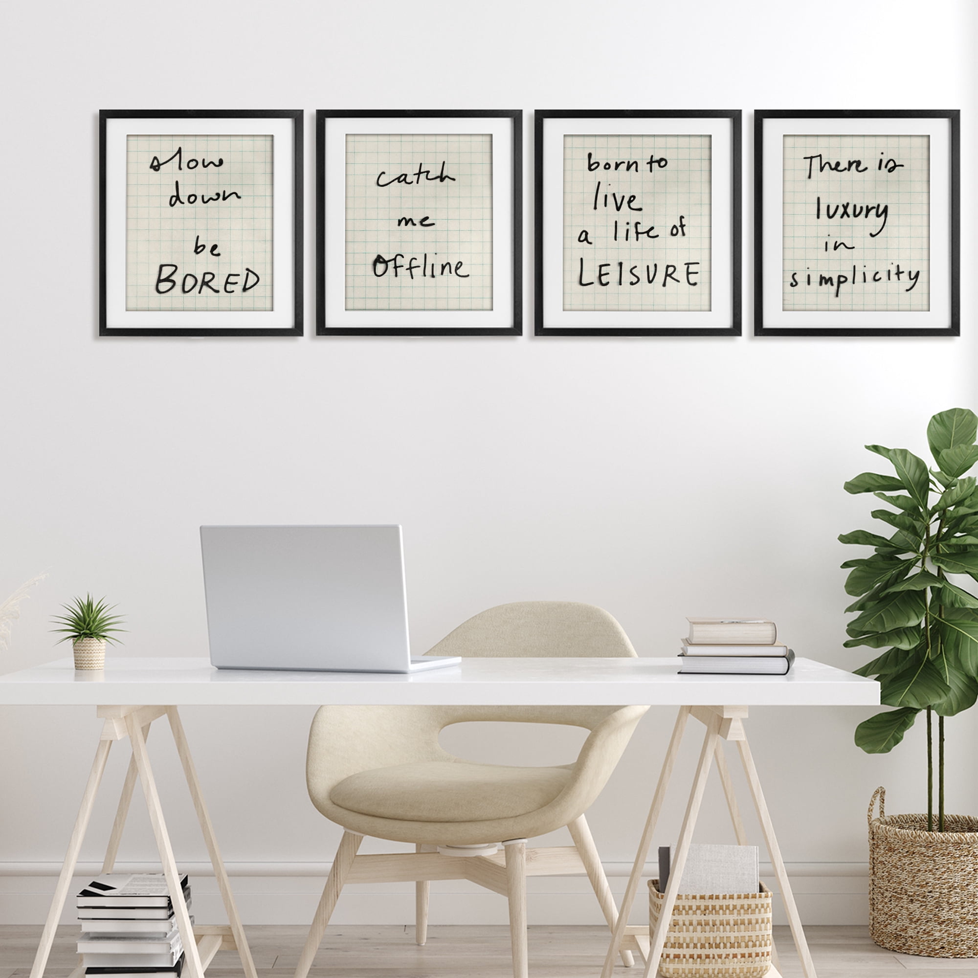 Stupell Industries Bored Scrawl Sayings 4 Piece Black Framed Print Under Glass Set, design by Victoria Barnes