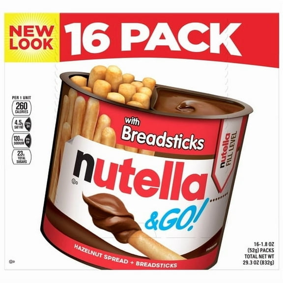 Nutella & GO! 16 Count Snack Cups – 28.8 oz – Hazelnut and Cocoa Dip with Breadsticks