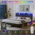 thumbnail image 4 of Miniyam King Size Upholstered Platform Bed Frame with 3 USB Ports & LED Lights for Adult, Light Gray, 4 of 8