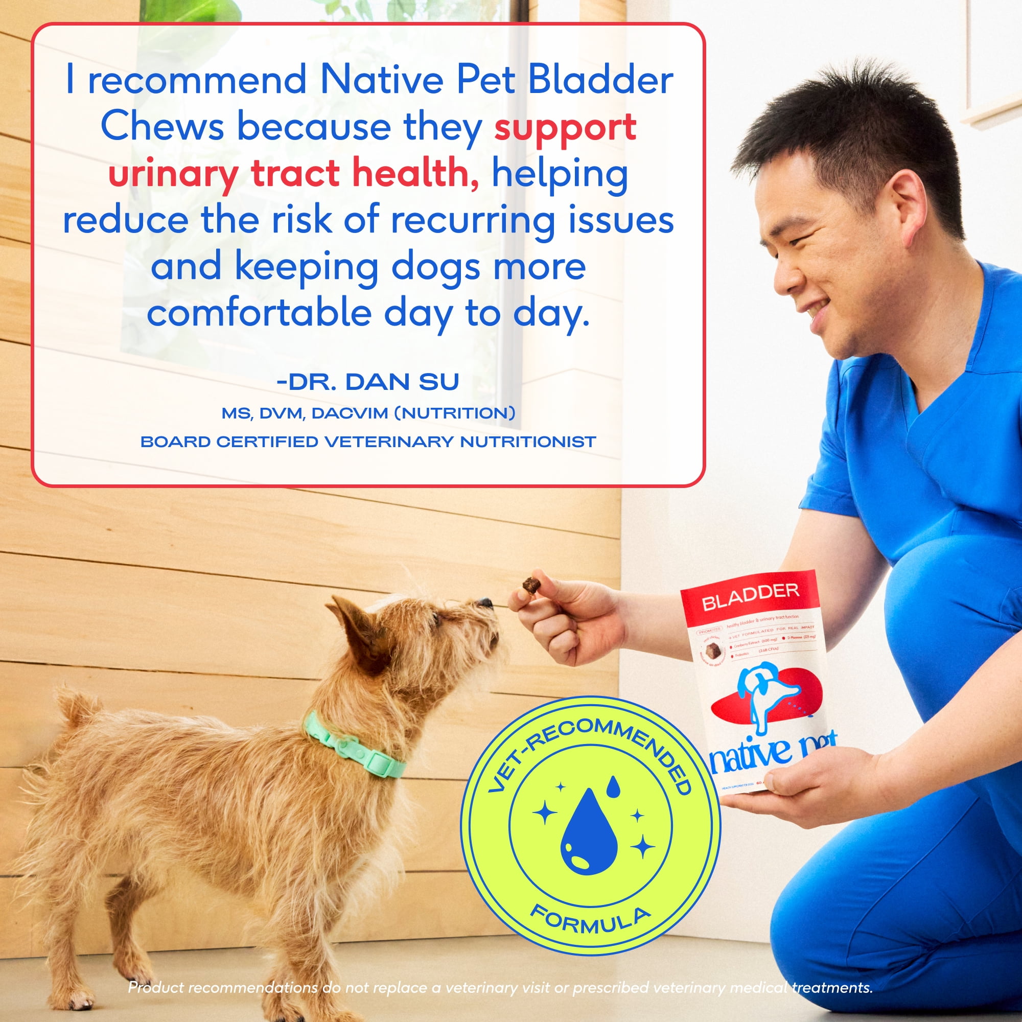 Native Pet Bladder Chews for Dogs, Urinary & Bladder Support with Cranberry for UTI and Kidney Health, 120ct