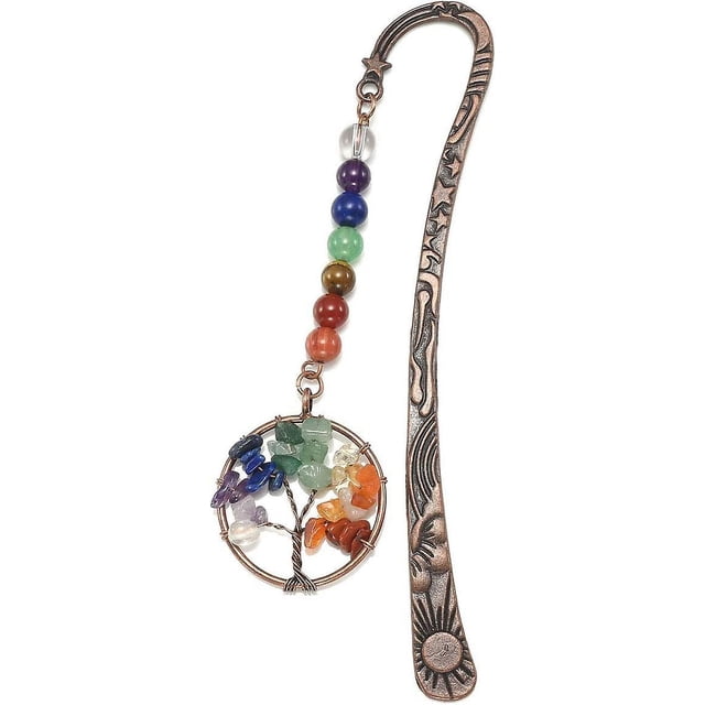 Marcapáginas de metal con cristales curativos de chakras, marcapáginas de árbol de la vida para mujeres, estudiantes, profesores, regalo de graduación para Navidad, colorido, 1 unidad