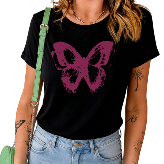 UNISHE Women's Vintage Purple Butterfly Graphic Casual Crew Neck Short Sleeve T-Shirt Top