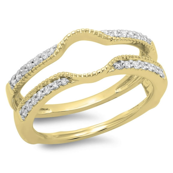 0.25 Carat (ctw) 10K Yellow Gold Round Cut Diamond Ladies Anniversary Wedding Band Enhancer Guard Double Ring 1/4 CT