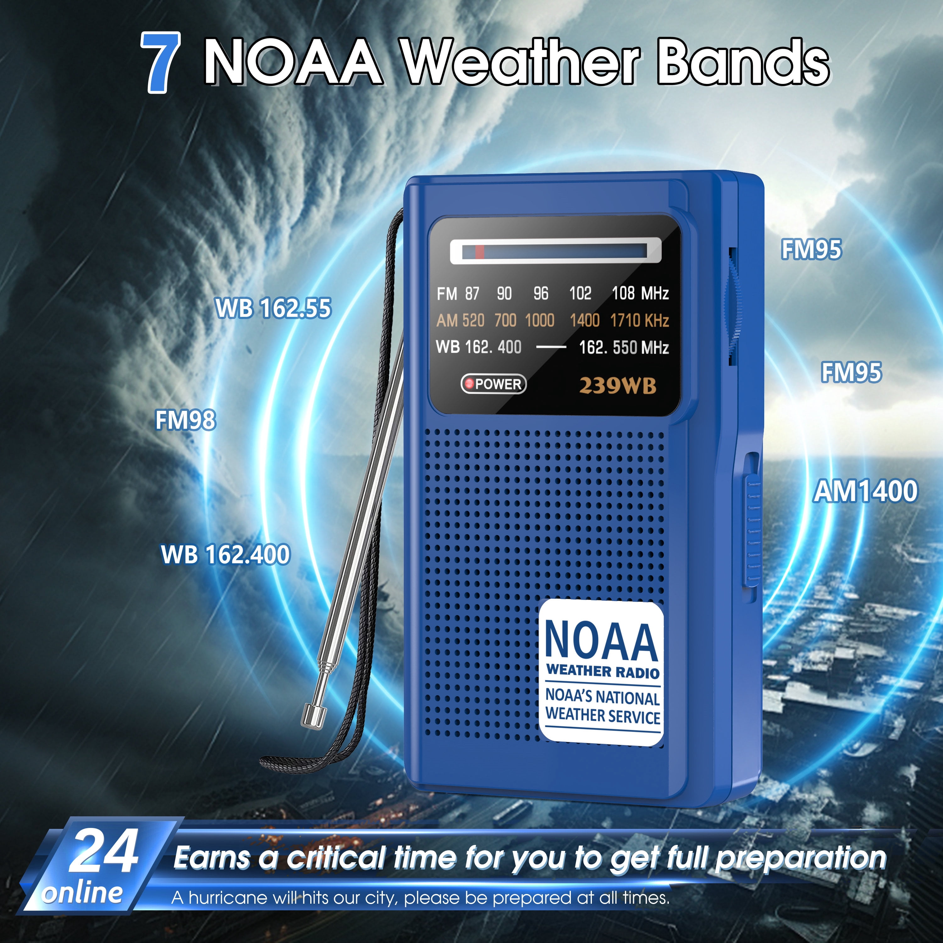 Jazmm NOAA Weather Radio, Battery Operated Transistor Radio with 3.5mm Stereo Earphone Jack, Best Reception, Powered by 2 AA Batteries for Emergency, Outdoor & Home Use (Blue)