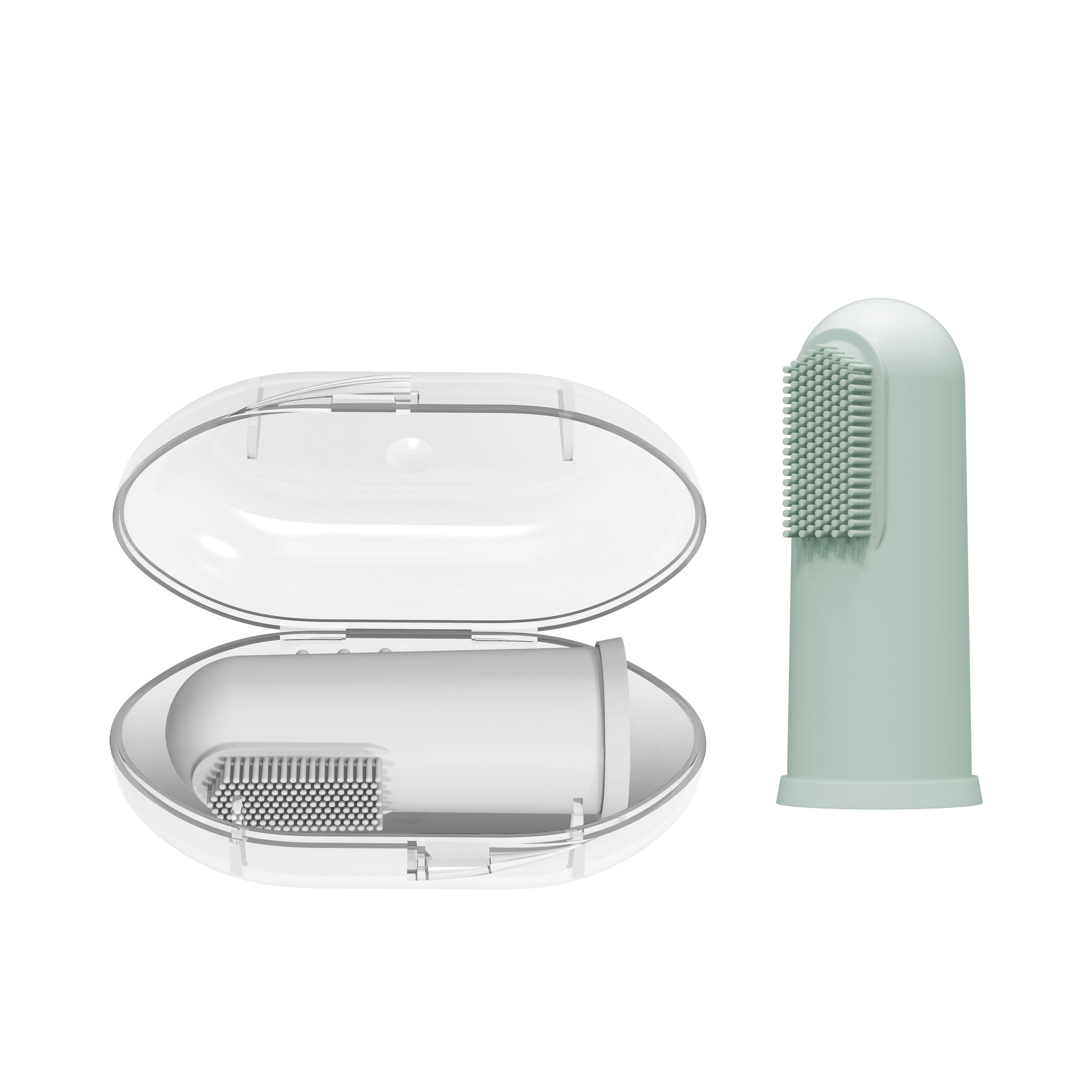 Dr. Brown's 100% Silicone Finger Toothbrush with Storage Case, Gray and Lt. Green, 2-Pack, 3m+