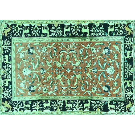 Ahgly Company Machine Washable Indoor Rectangle Animal Turquoise Blue Traditional Area Rugs, 8' x 12'
