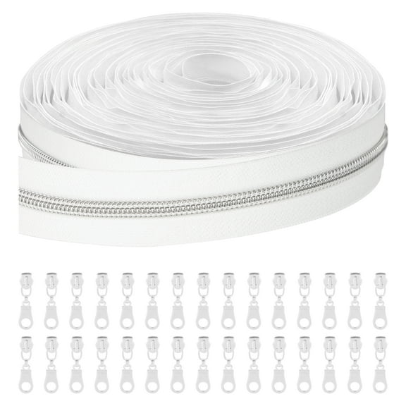 19.7ft White Zippers Tape, EEEkit Nylon Zipper with 30pcs Metal Zipper Sliders for Sewing Crafting and Art Supplies