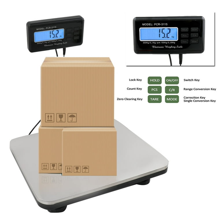 PCR-3115 300 Kg Electronic Floor Scale Heavy Duty 660 Lb x 0.1 Lb Postal  Scale LCD Digital Platform Weight Scale Balance Measuring Tool,Scale