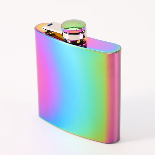 Petaca con capacidad para 6 oz. - Diseño de unicornio - Tamaño de bolsillo, acero inoxidable, inoxidable, tapa atornillada - Acabado arcoíris perfecto para grabar