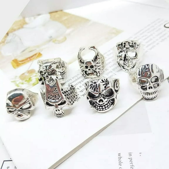K-KED Wholesale & Job Lots 20pcs Large Skull Skeleton Metal Rings For Men and Women