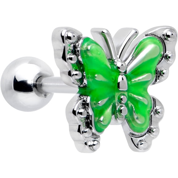 Body Candy 16 Gauge 1/4 Butterfly Green Splash Cartilage Tragus Earring Stainless Steel for Women