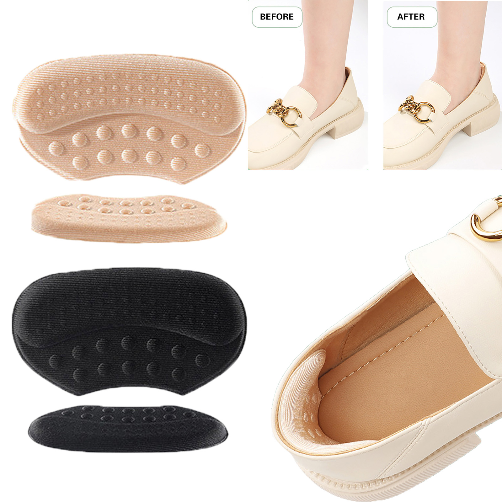 Heel Grips Liner Cushions Inserts for Loose Shoes, Heel Pads Snugs for