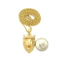 thumbnail image 2 of Stone Stud Crown King Lion Head Pendant w/ 2mm 24" Rope Chain Necklace in Gold-Tone, 2 of 4
