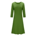 thumbnail image 5 of Hfyihgf Women's Fall Casual 3/4 Sleeve Dresses Crewneck Empire Waist Loose A-Line Flare Midi Dress Z1-Grass Green 3XL, 5 of 9