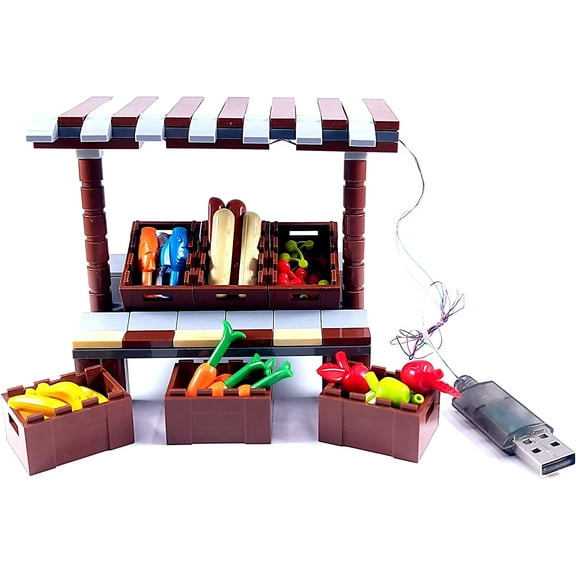 General Jim’s Toys & Bricks Lighted Fruit Stand Building Blocks, Modular City Diorama Model