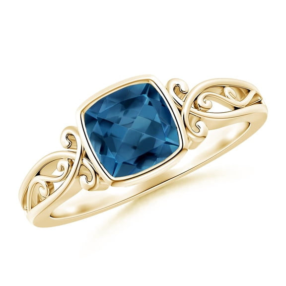 ANGARA Natural Vintage Style Cushion 1.1 ct London Blue Topaz Solitaire Ring in 14K Yellow Gold for Women (Size-6mm) | November Birthstone Jewelry for Women | London Blue Topaz Ring (Ring Size - 9.5)