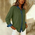 thumbnail image 4 of Xdegoge Button Down Shirt for Women with Denim Trim, Long Sleeve Blouse Casual Patchwork Dressy Oversized Tops Streetwear, 4 of 7
