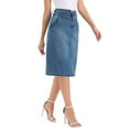 thumbnail image 4 of Denim Skirt for Women Casual Back Slit Stretchy High Waisted Midi Jean Skirt XS Blue, 4 of 6