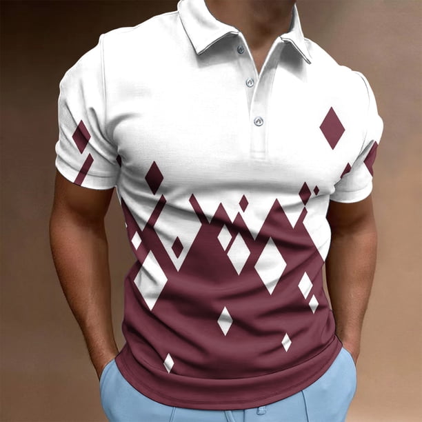 Blusa y camisa de manga corta con cuello vuelto para hombre, informal, estampada, de moda, de manga corta, con solapa, para hombre