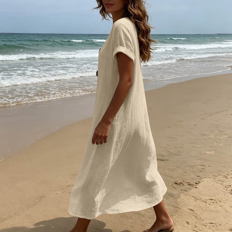beige maxi dress casual Malletti Long Sleeve Maxi Dress L | XL | Beige | Womens